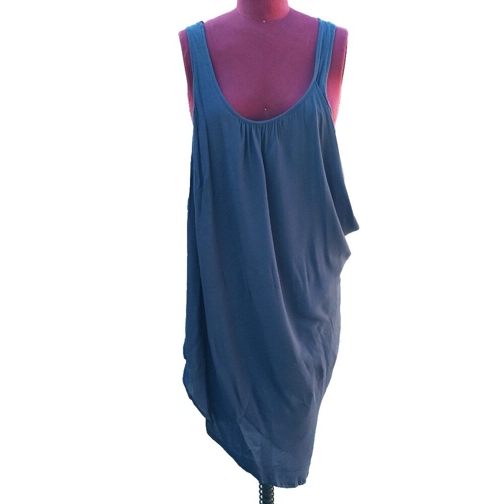 Nicholas K Dress Blue Draped Asymmetrical Scoop Neck Sleeveless Layered Small
